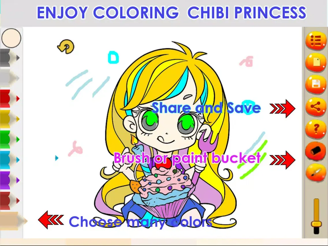 Capturas de pantalla de Coloring pages Chibi Princess Finger Painting book iPad 