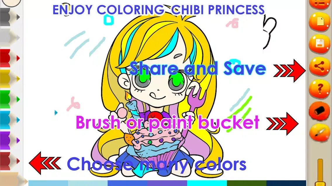 Capturas de pantalla de Coloring pages Chibi Princess Finger Painting book