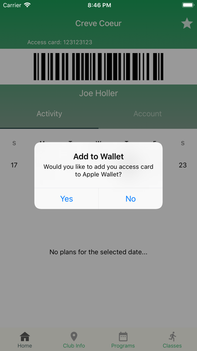 Tangkapan layar CCRC Tennis Mobile App