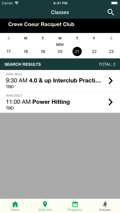 Tangkapan layar CCRC Tennis Mobile App