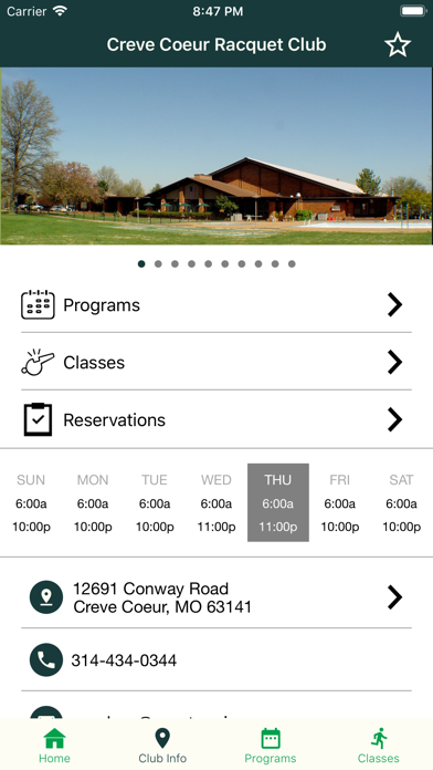 Tangkapan layar CCRC Tennis Mobile App