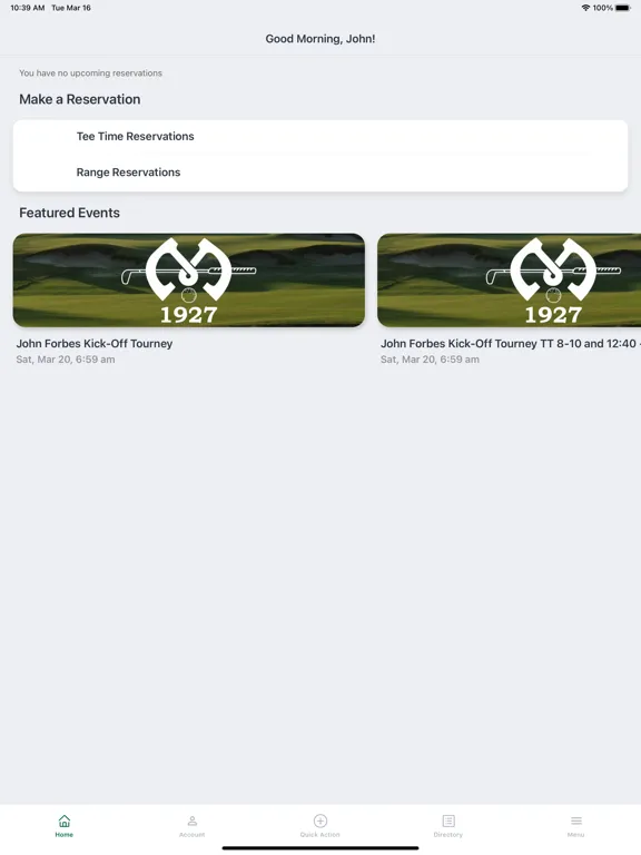 Ảnh chụp màn hình của Meadow Club 1927 iPad 