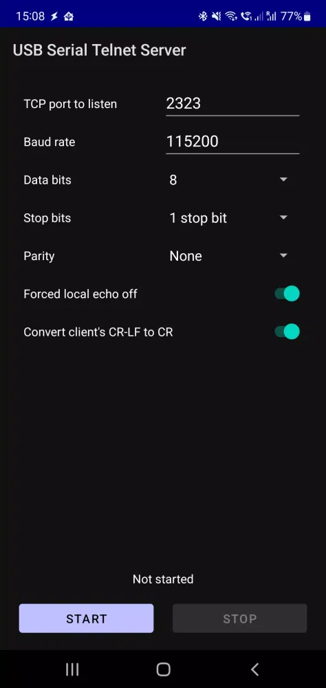 USB Serial Telnet Server سکرین شاٹس