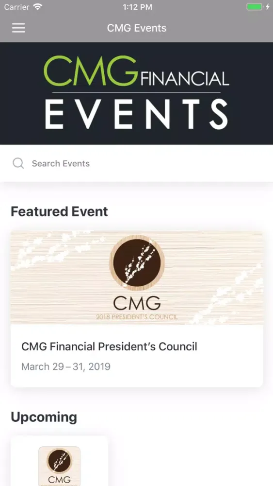 Tangkapan skrin CMG Events App