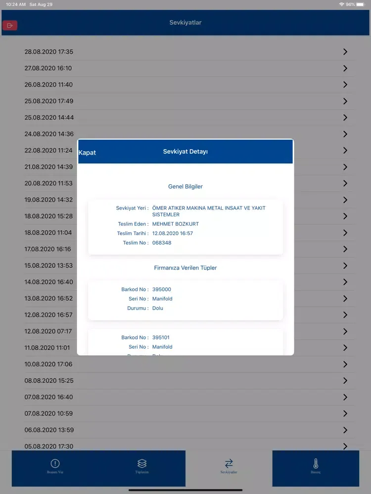Tüp Takip Müşteri iPad  سکرین شاٹس