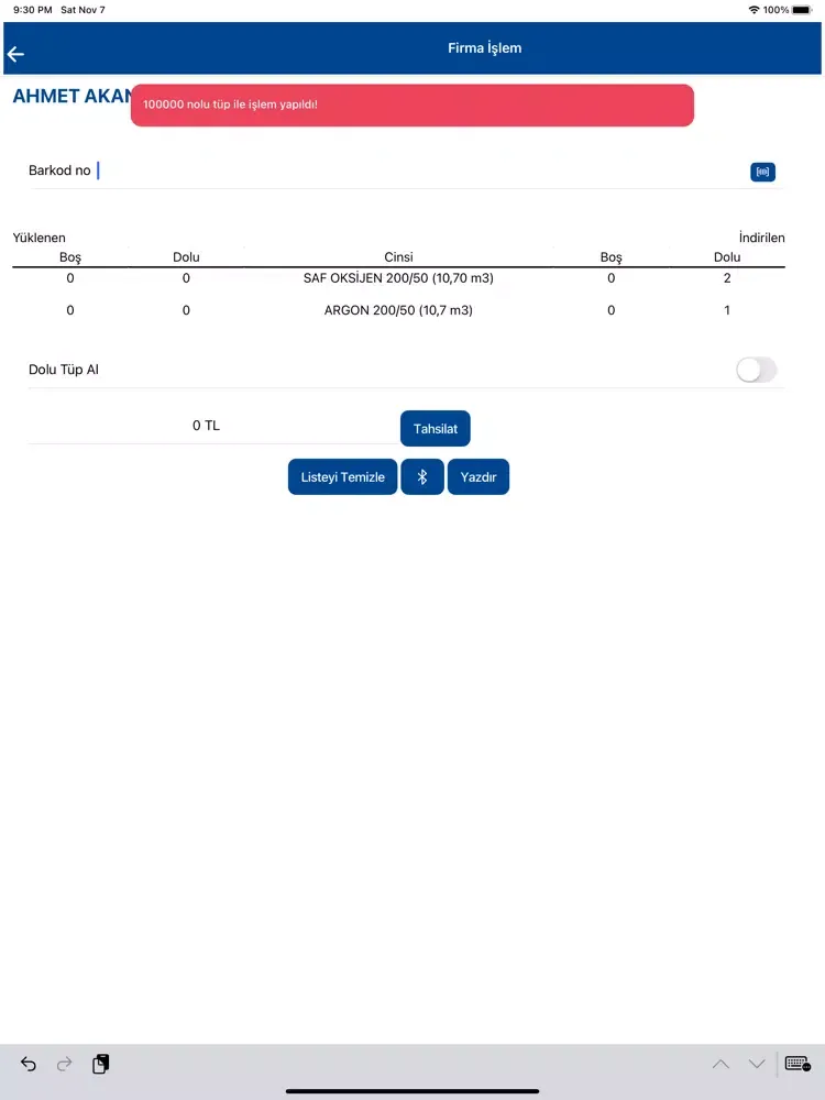 Tüp Takip Terminal iPad 应用截图