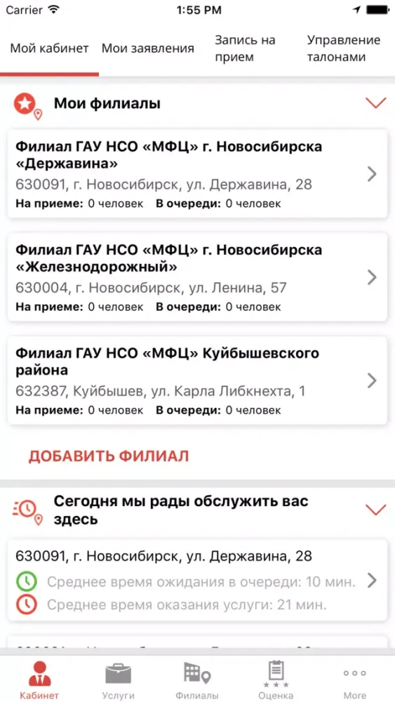 Capturas de tela do МФЦ Новосибирской области