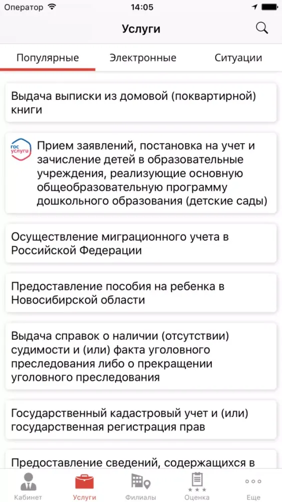 Capturas de tela do МФЦ Новосибирской области