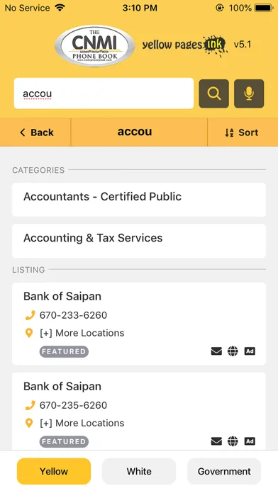 CNMI Phone Book Screenshots