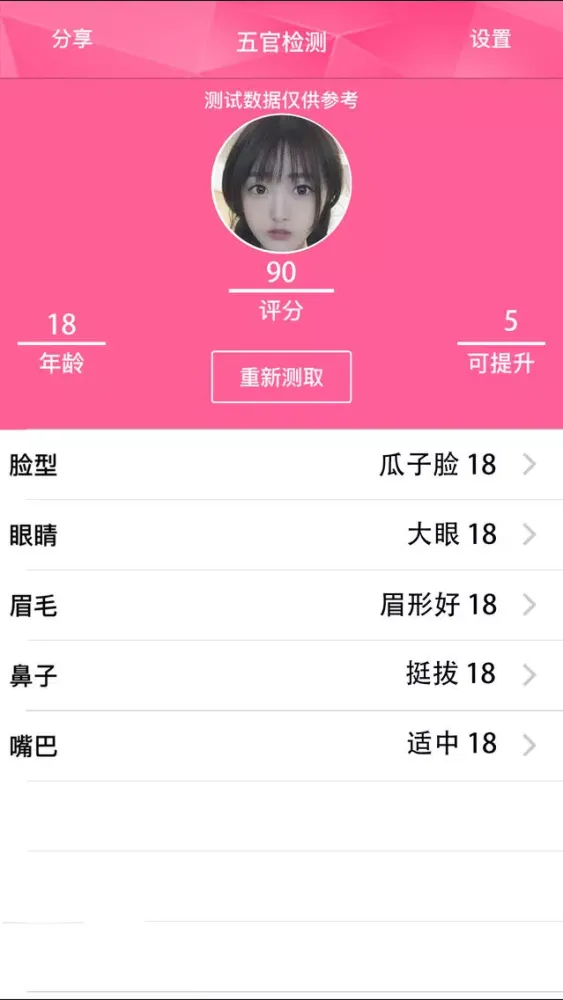 五官检测－测试您面部的美观程度应用截图