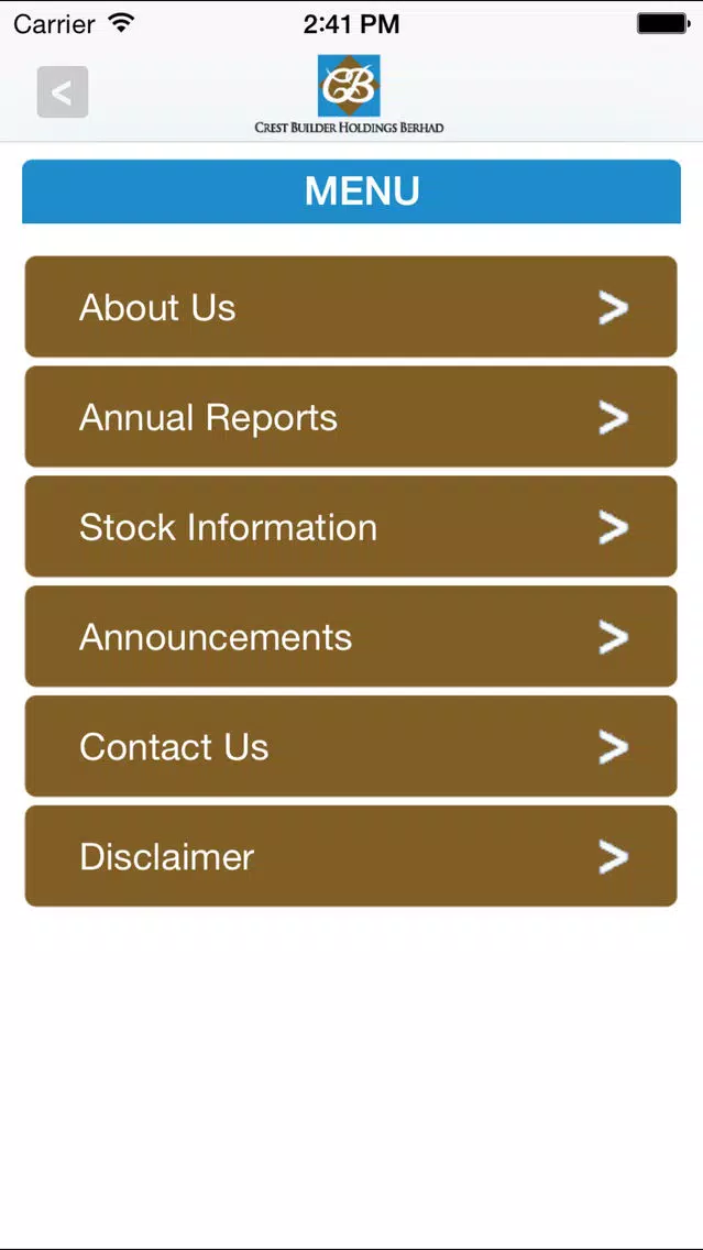 Capturas de pantalla de Crest Builder Holdings Berhad Investor Relations