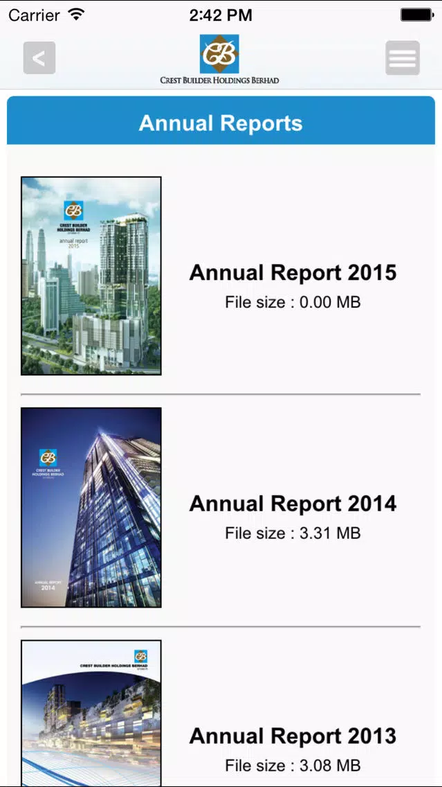 Capturas de pantalla de Crest Builder Holdings Berhad Investor Relations