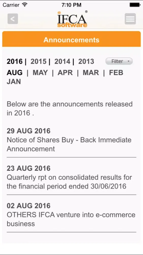Capturas de pantalla de IFCA MSC Investor Relations