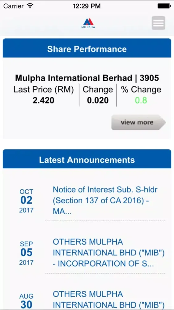 Mulpha International Berhad Ekran Görüntüleri