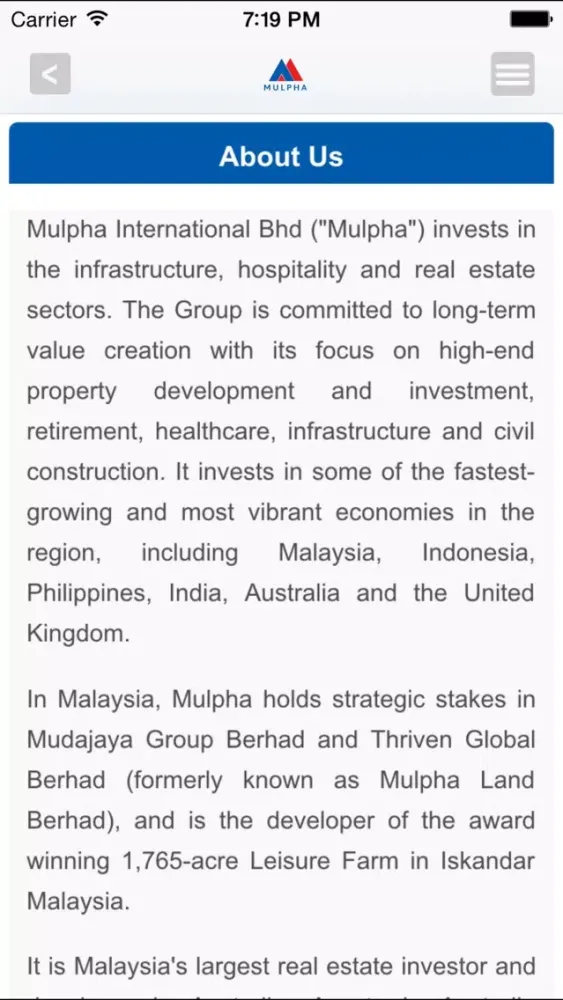 Mulpha International Berhad Ekran Görüntüleri