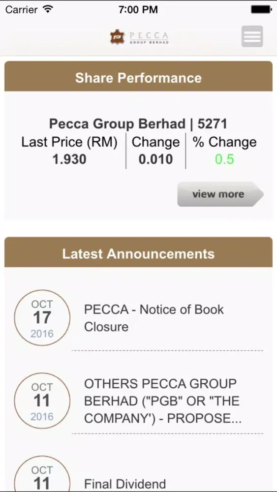 Pecca Group Investor Relations應用截圖