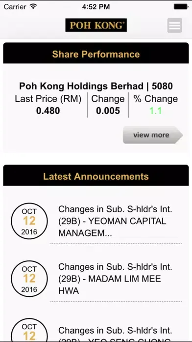 Capturas de tela do Poh Kong Holdings Berhad Investor Relations