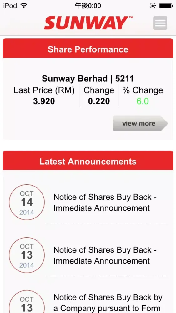 Capturas de pantalla de Sunway Berhad Investor Relations