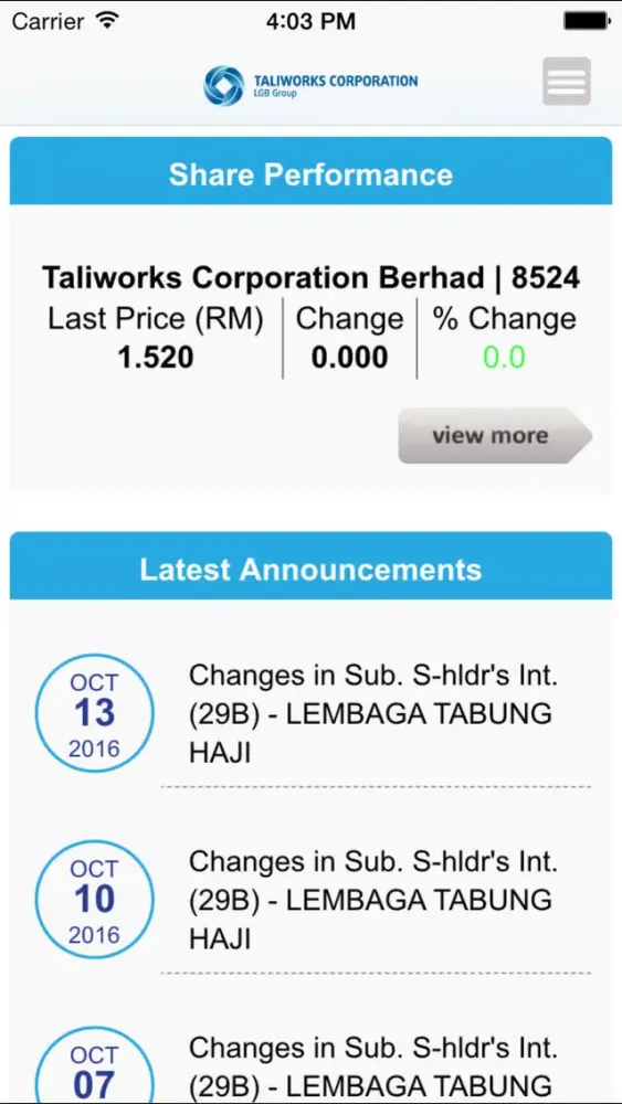 Taliworks Investor Relations Screenshots