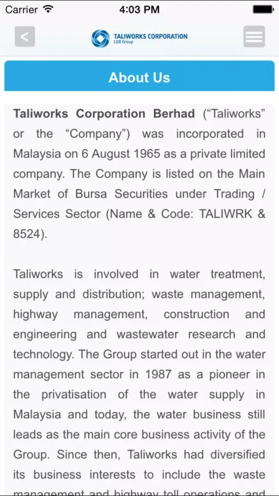 Taliworks Investor Relations Screenshots