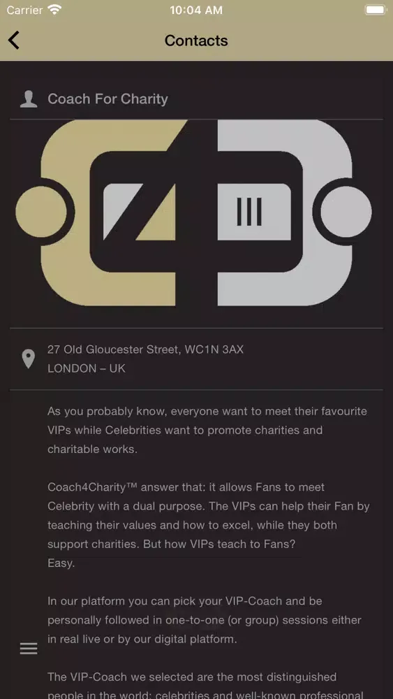 Coach4Charity Network Screenshots
