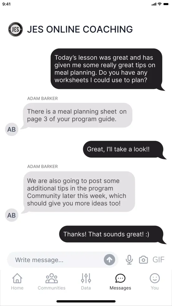 JES Online Coaching Screenshots