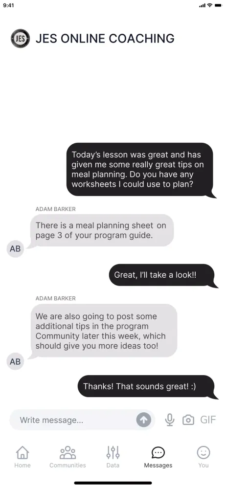 JES Online Coaching Screenshots