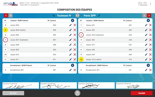 Ảnh chụp màn hình của Feuille de Match Electronique