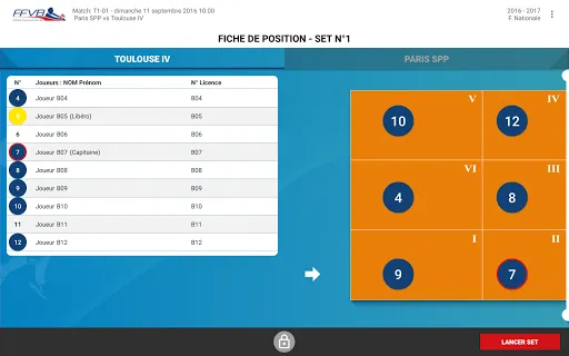 Ảnh chụp màn hình của Feuille de Match Electronique