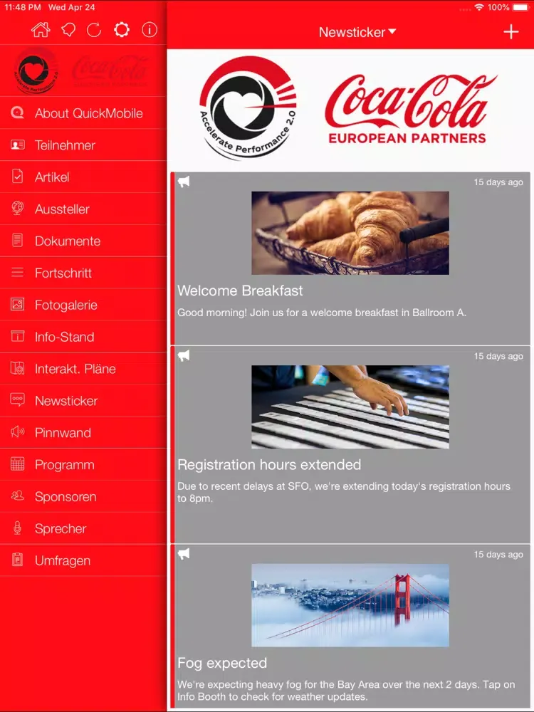 Tangkapan layar CCEP DE Events iPad 