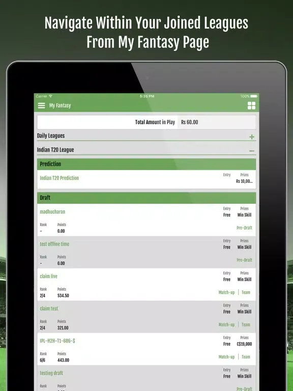 Скриншоты COC CB Fantasy Sports iPad 