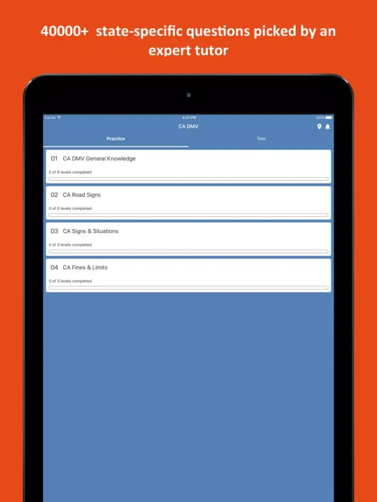 Tangkapan layar CA DMV Permit Practice Test iPad 