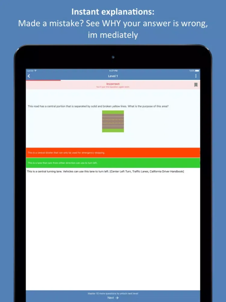 Tangkapan layar CA DMV Permit Practice Test iPad 