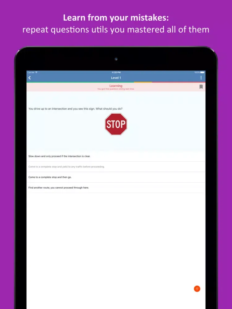 Tangkapan layar CA DMV Permit Practice Test iPad 