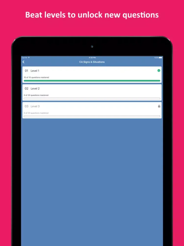 Tangkapan layar CA DMV Permit Practice Test iPad 