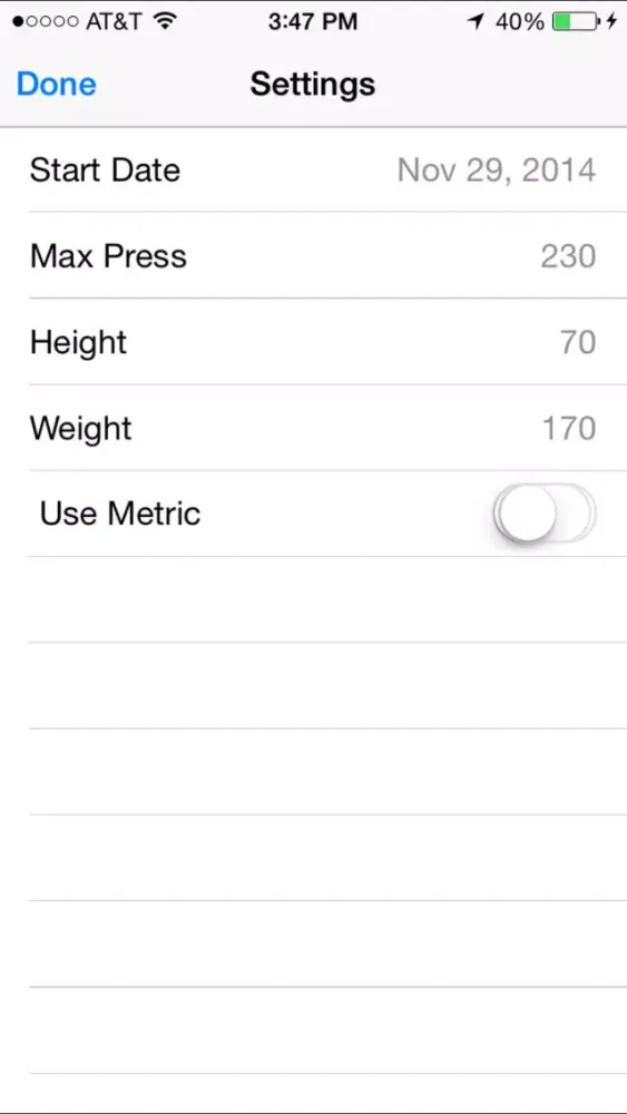 ภาพหน้าจอของ MAX Bench Press