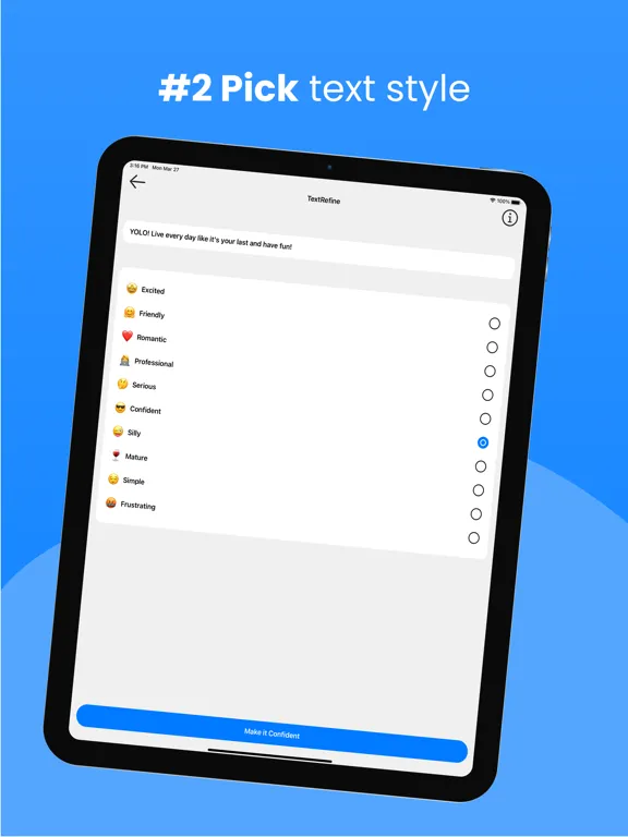 Tangkapan layar Text Refine Message Editor iPad 