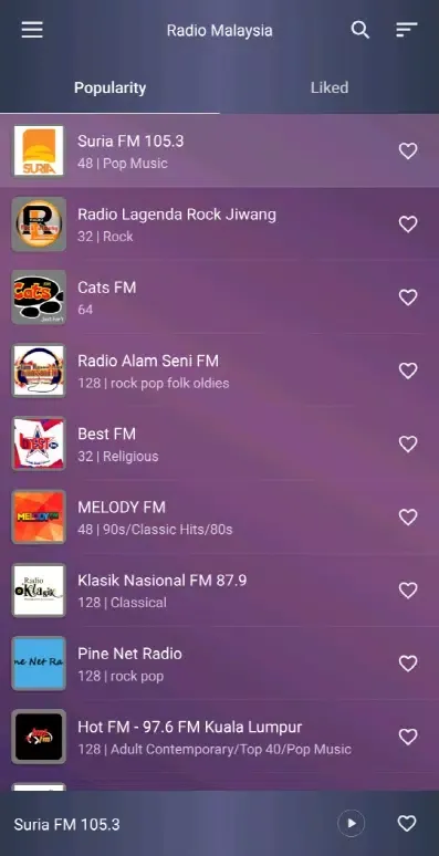 Capturas de tela do Radio Malaysia