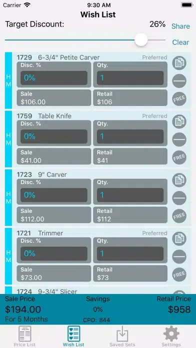 Tangkapan skrin Cutlery Wishlist
