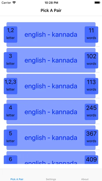Capturas de tela do PickAPair Kannada - English