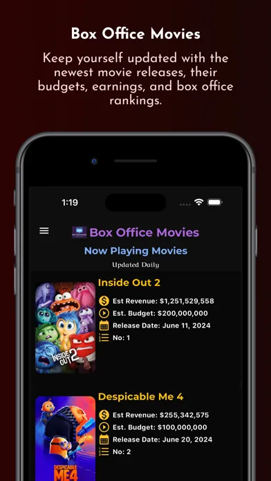 Capturas de tela do Box Office Movies (BOM)