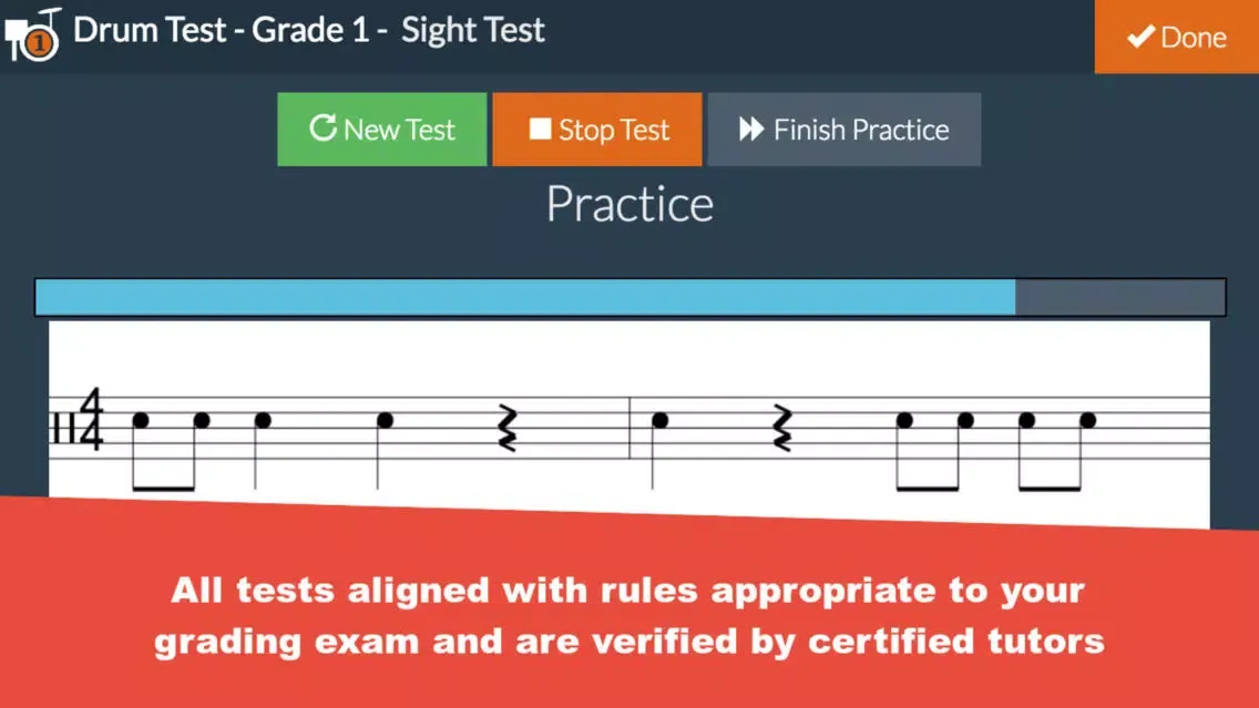 Zrzuty ekranu Grade 1 Drum Test Practice