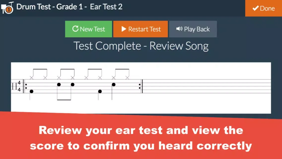 Zrzuty ekranu Grade 1 Drum Test Practice