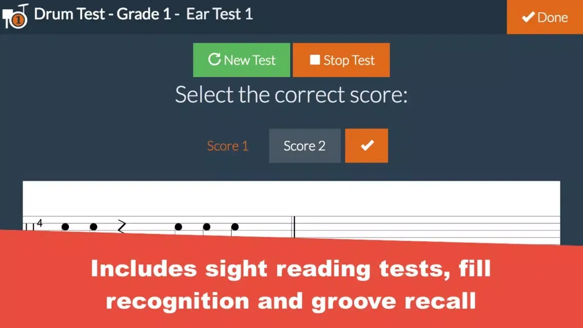Zrzuty ekranu Grade 1 Drum Test Practice