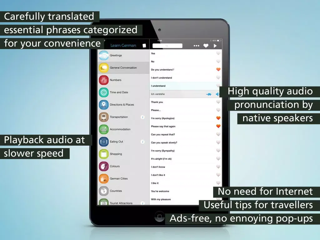 تصاویر Learn German HD - Phrasebook for Travel in Germany iPad
