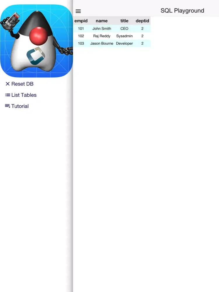 SQL Playground iPad Screenshots