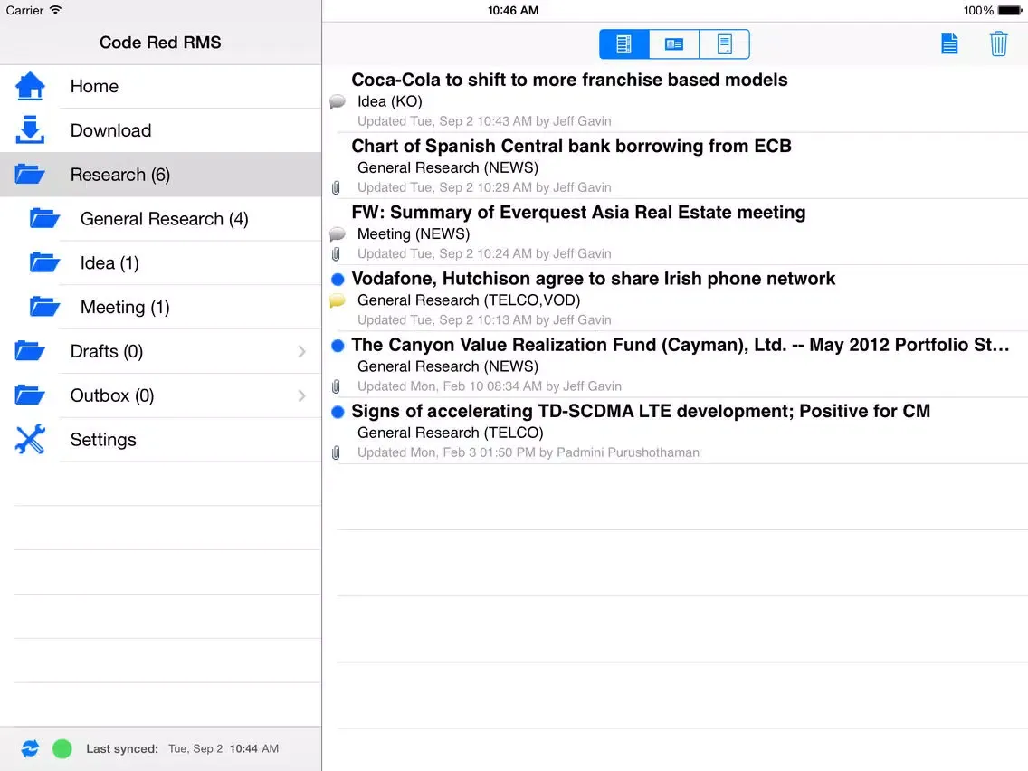 Screenshot di Code Red RMS Good Dynamics Edition iPad 