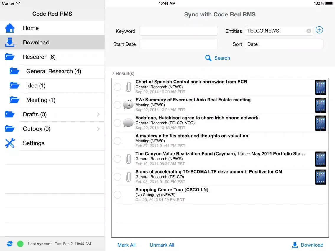 Screenshot di Code Red RMS Good Dynamics Edition iPad 