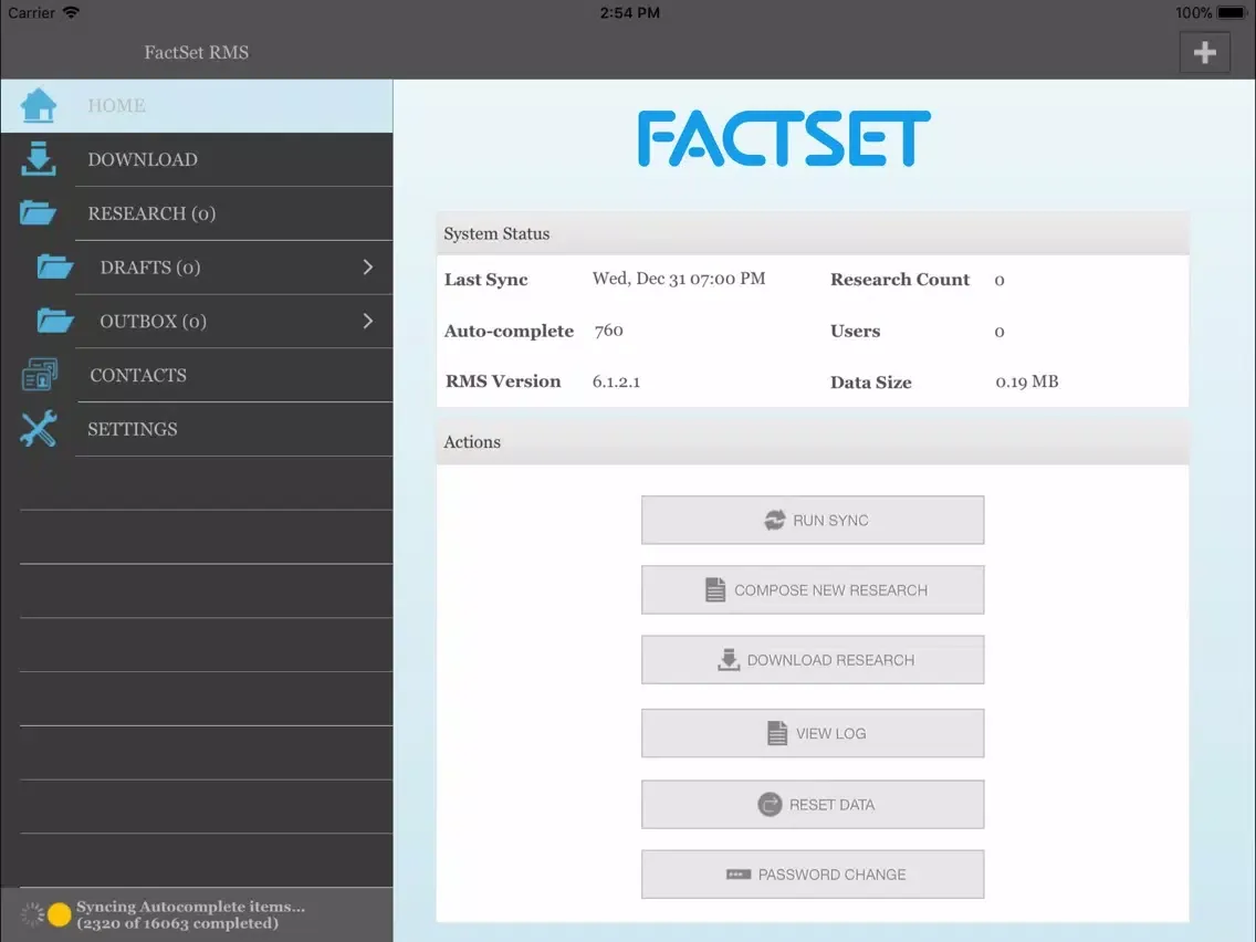 Factset RMS for Blackberry iPad  स्क्रीनशॉट