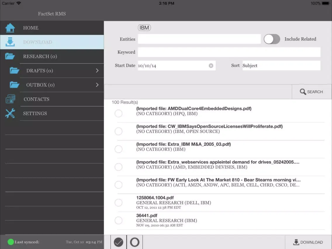 Factset RMS for Blackberry iPad  स्क्रीनशॉट